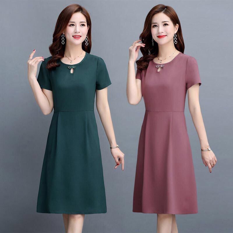 Đầm Dài Ngang Gối Màu Sắc Trơn Thời Trang Mùa Hè Cho Phụ Nữ Trung Niên 40 Tuổi | BigBuy360 - bigbuy360.vn