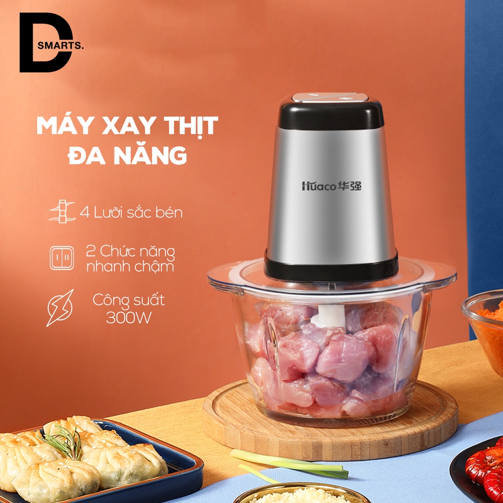 Máy xay thịt chính hãng cối inox 304 4 lưỡi đa năng công suất 300w, cối xay thực phẩm cầm tay siêu khỏe