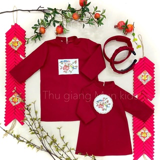 Áo dài cặp cho bé trai bé gái vải gân xéo