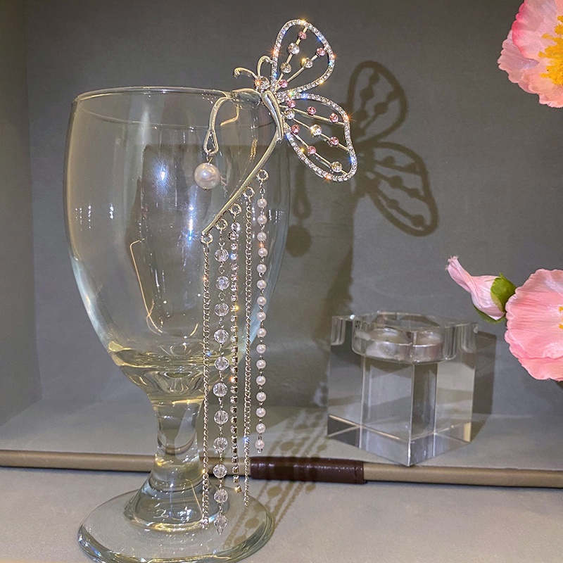 Khuyên tai hình bướm đính pha lê nhiều màu sắc lấp lánh thời trang Hàn Quốc