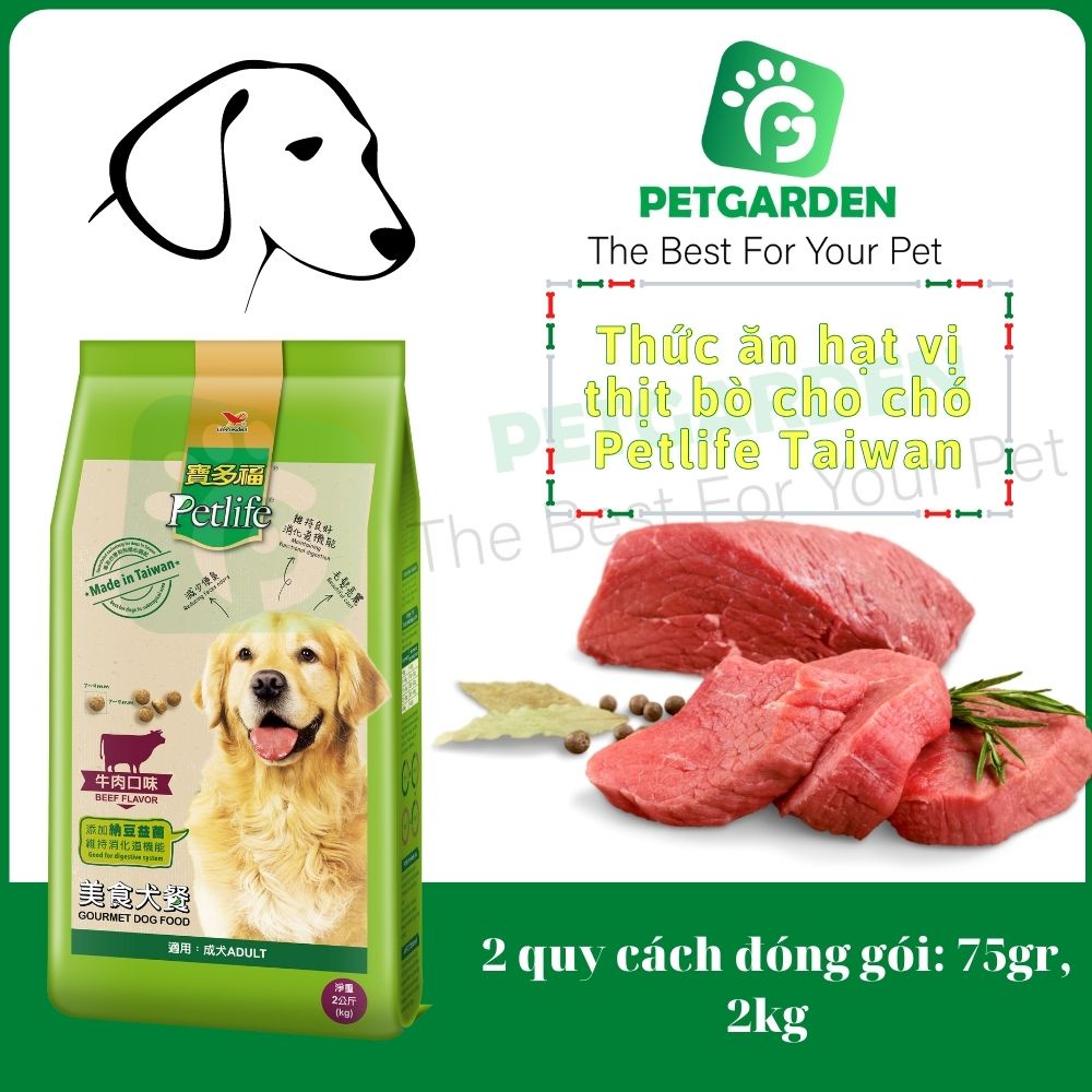 [HCM] Thức ăn hạt cho chó, cho thú cưng Petlife - Thức ăn hạt cho chó trưởng thành vị thịt bò  - Gói chiết lẻ  75g