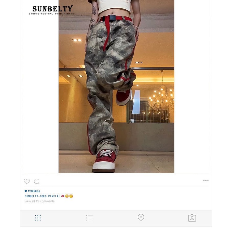 Quần Dài Ống Rộng Họa Tiết Rằn Ri Phối Khóa Kéo Phong Cách Retro Cá Tính