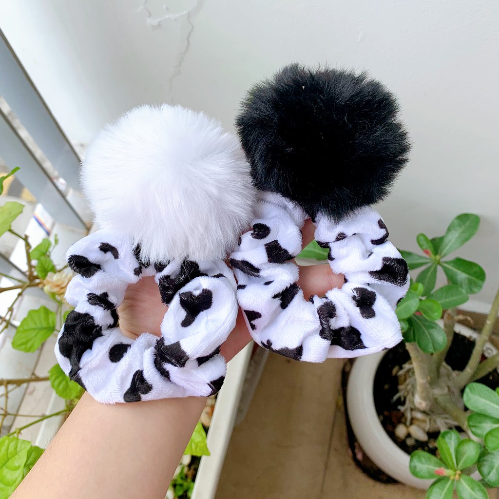 Cột tóc bò sữa lông nhung, cột tóc scrunchies bò sữa lụa bóng