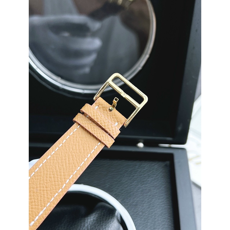 Đồng hồ nữ Hermes 22x22mm máy Swissquartz, mặt khảm trai trắng, khung thép không gỉ, dây da cao cấp