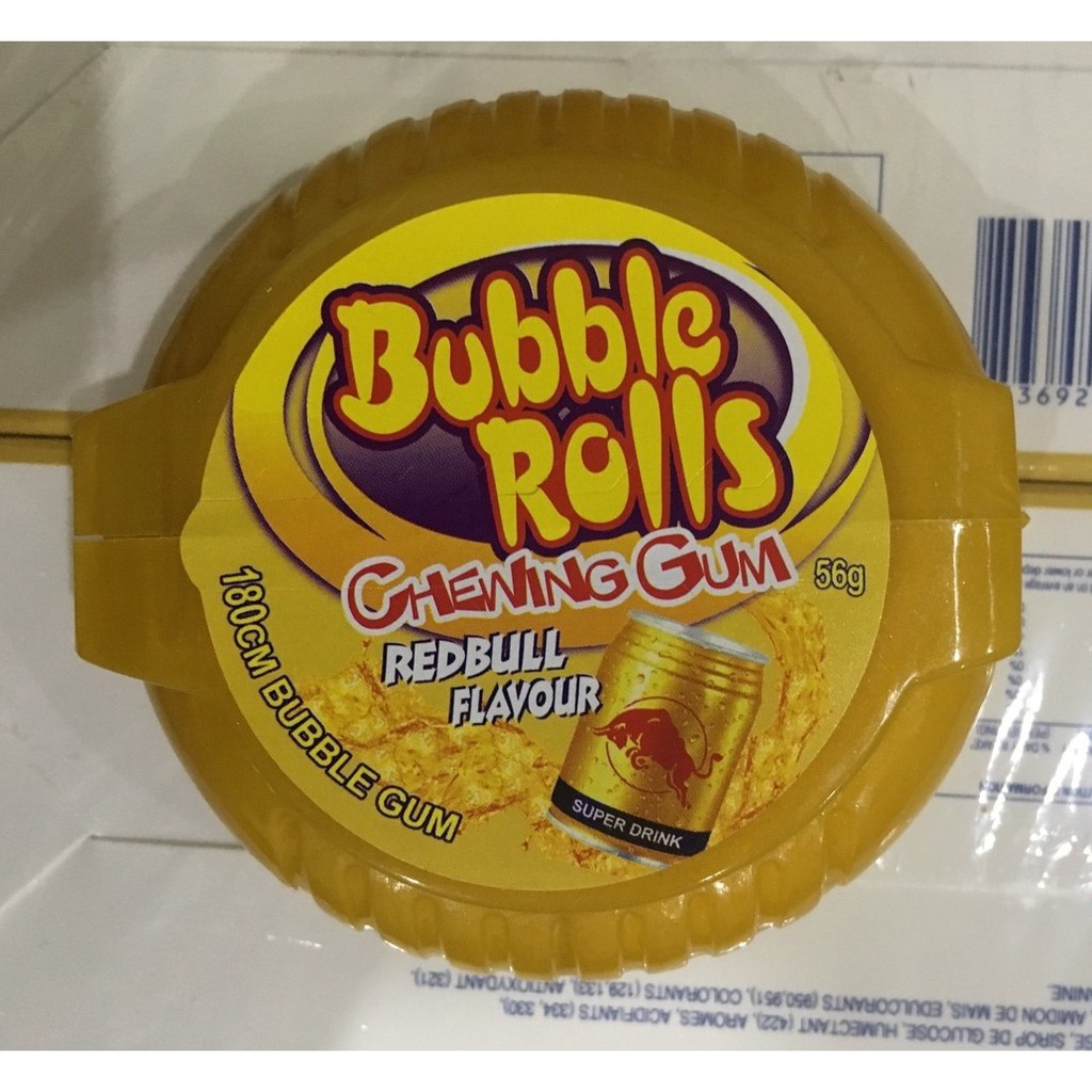 Kẹo Cao Su Hubba Bubba bubble rolls chewing gum vị Redbull dài 180cm