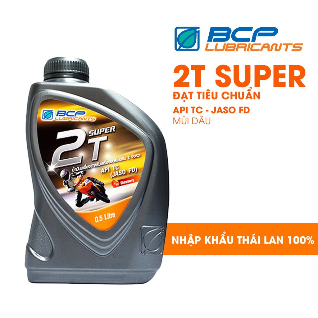 Nhớt xe 2 thì Thơm Mùi Dâu Thái Lan chất lượng cao BCP SUPER 2T – TC/FD – 0.5 Lít