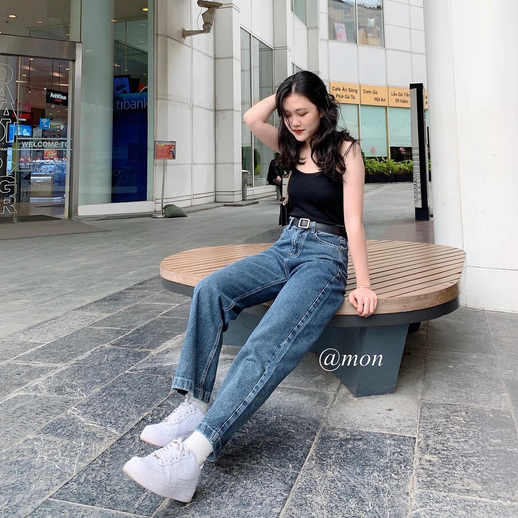 2101347 Quần jeans nữ quần ống rộng dáng suông ulzzang màu xám xanh có size | BigBuy360 - bigbuy360.vn