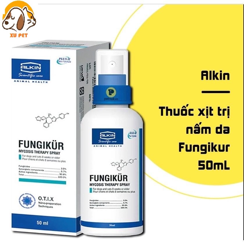 FUNGIKUR Xịt Chữa Nấm, Ve Rận Ghẻ Ngứa Viêm Da Cho Chó Mèo 50ml - Lọ Trị Nấm Viêm Da Cho Chó Mèo