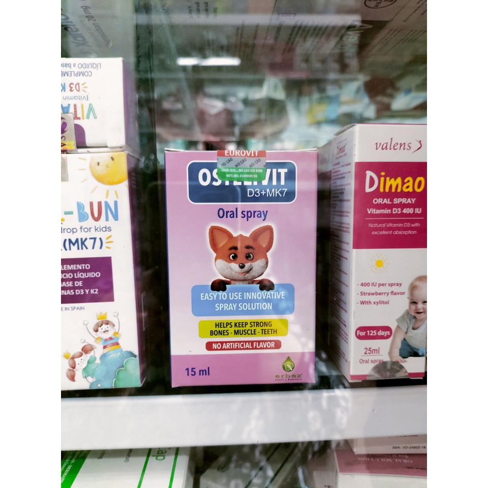 ostelivit bổ sung vitamin D3+MK7 dạng xịt hỗ trợ tăng chiều cao, hấp thụ canxi kích thích mọc răng