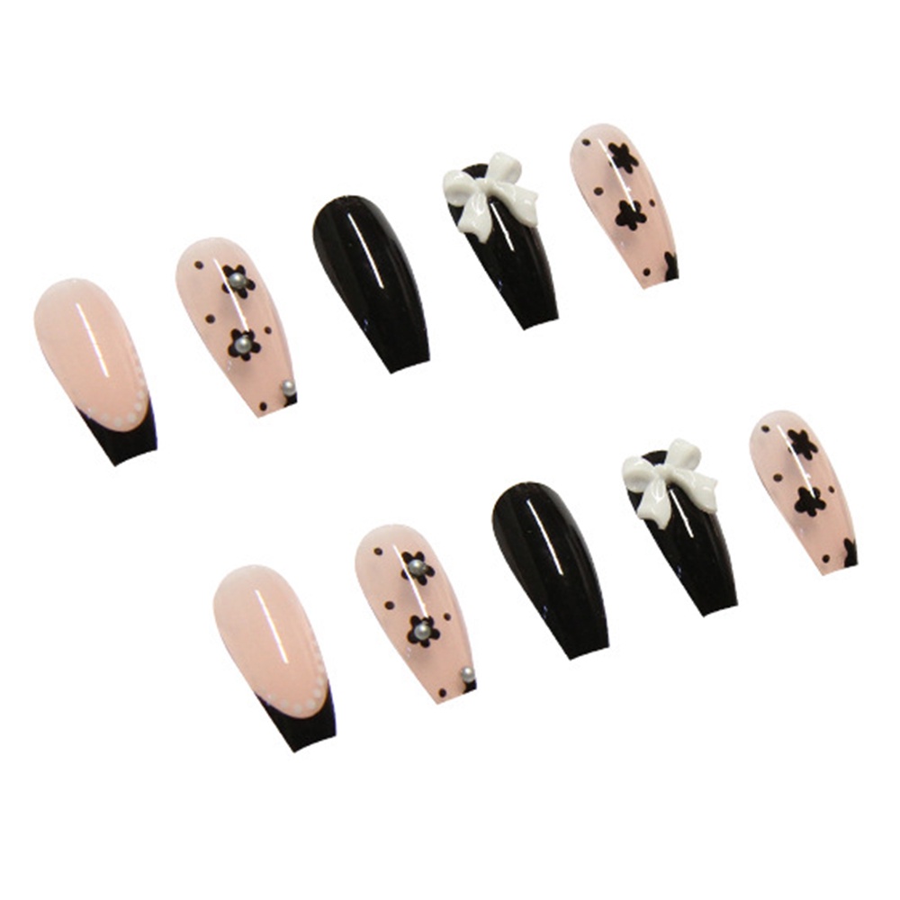 2438 YUKEHUI bộ móng tay giả set móng giả trong suốt móng tay giả đính nơ móng tay giả dài đính đá móng giả đẹp bộ móng tay giả đính đá móng tay giả đính đá ngắn  móng tay giả màu đen  set 24 móng tay giả