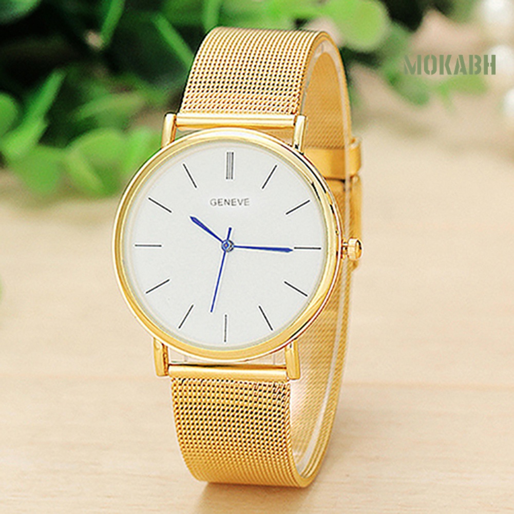 Đồng Hồ Đeo Tay Mặt Tròn Dây Lưới Bằng Thép Không Gỉ Thời Trang Cho Nữ