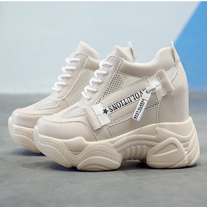 Giày sneakers đế cao 11cm PS636-133 chất da phối lưới