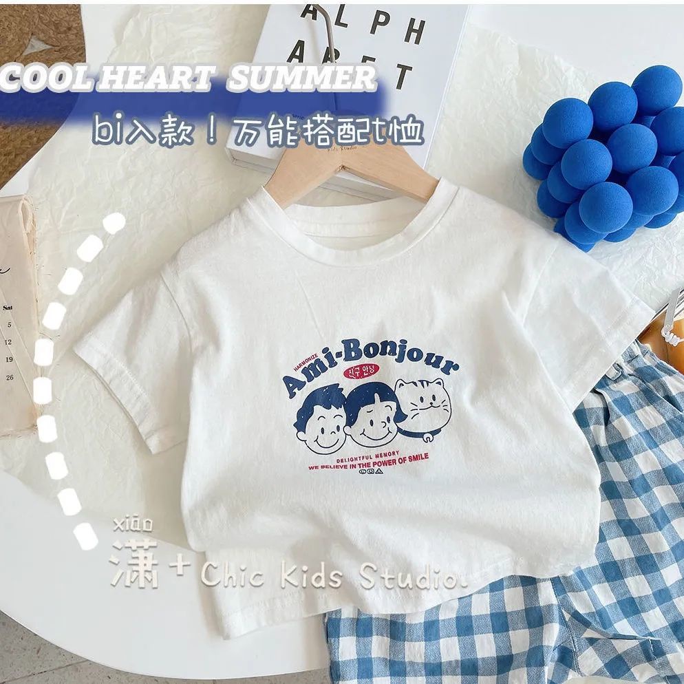 Áo Thun 100% Cotton Tay Ngắn Thoải Mái In Họa Tiết Hoạt Hình Phong Cách Hàn Quốc Dễ Thương Cho Nam Và Nữ