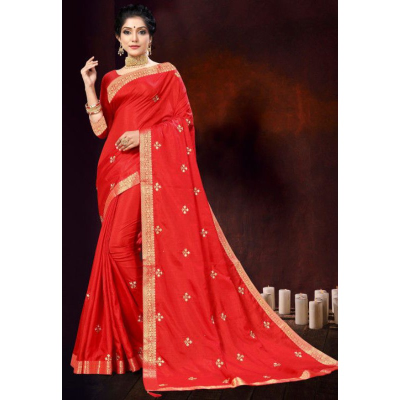 Saree Ấn Độ thêu lụa art màu đỏ