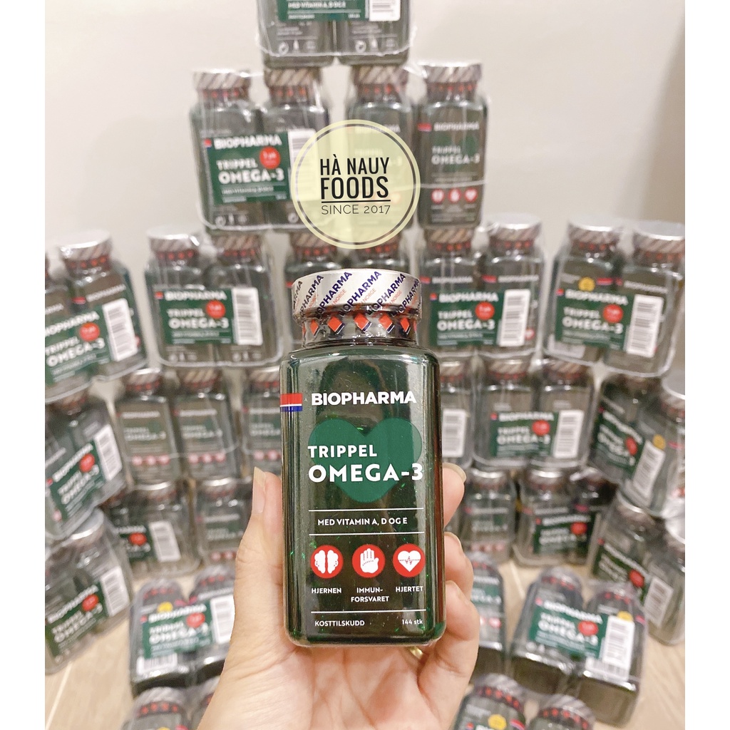 COMBO 2 hộp Dầu cá Omega 3 và Vitamin A,D,E BIOPHARMA Trippel nội địa Na Uy - hộp 144 viên