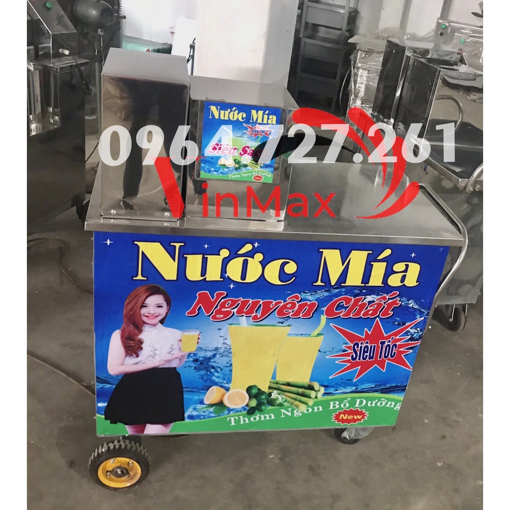 Xe ép nước mía ép 2 cây siêu sạch có bàn liền và ngăn kéo