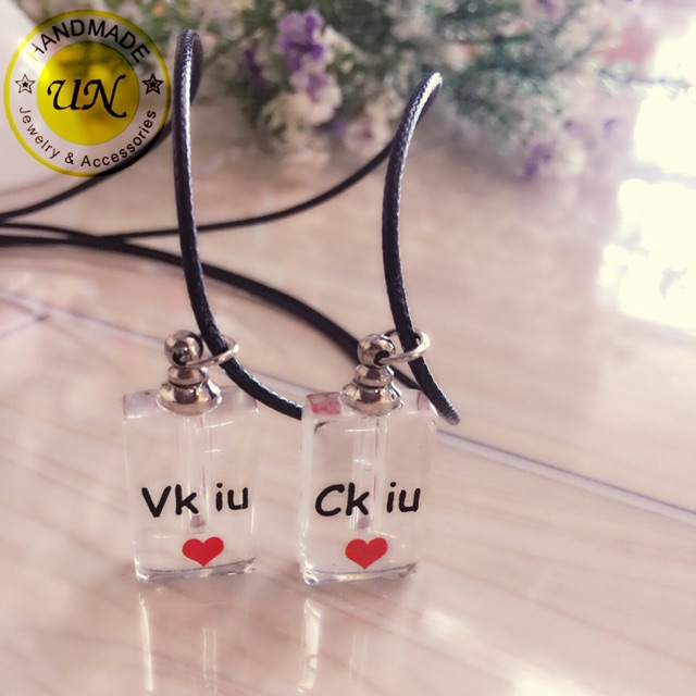 Dây chuyền cặp khắc tên hạt gạo theo yêu cầu