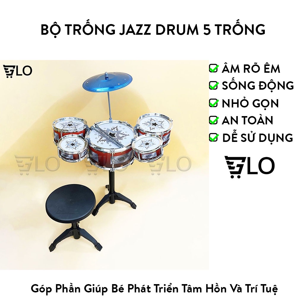 Bộ Trống Jazz Drum 5 Trống Có Ghế Cho Bé