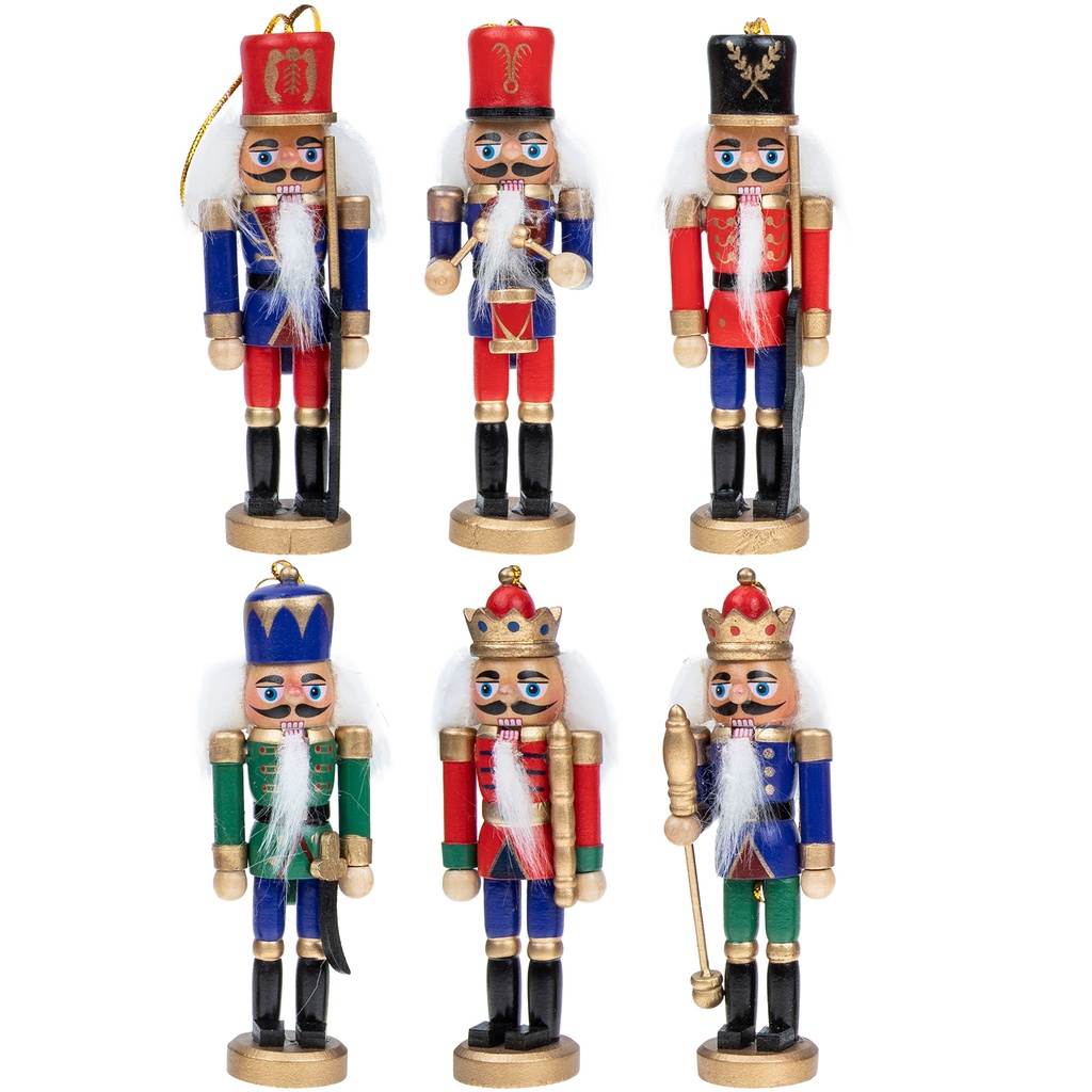 Set 6 Con Rối Gỗ Hình Người Lính Trang Trí Giáng Sinh