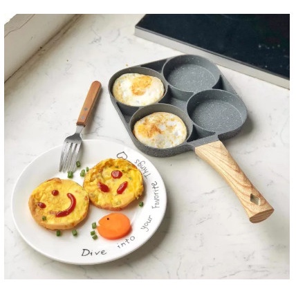 Chảo đá chiên trứng ốp la làm bánh 4 ngăn 4 lỗ chống dính mini Chiên Chứng, Dán Bánh, Dùng Được Cho Bếp Từ