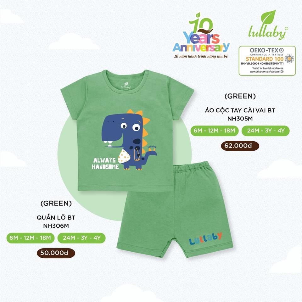Bộ cộc tay Lullaby cotton cao cấp mềm thoáng mát thấm hút tốt in hình đáng yêu cho bé trai NH306M NH303M