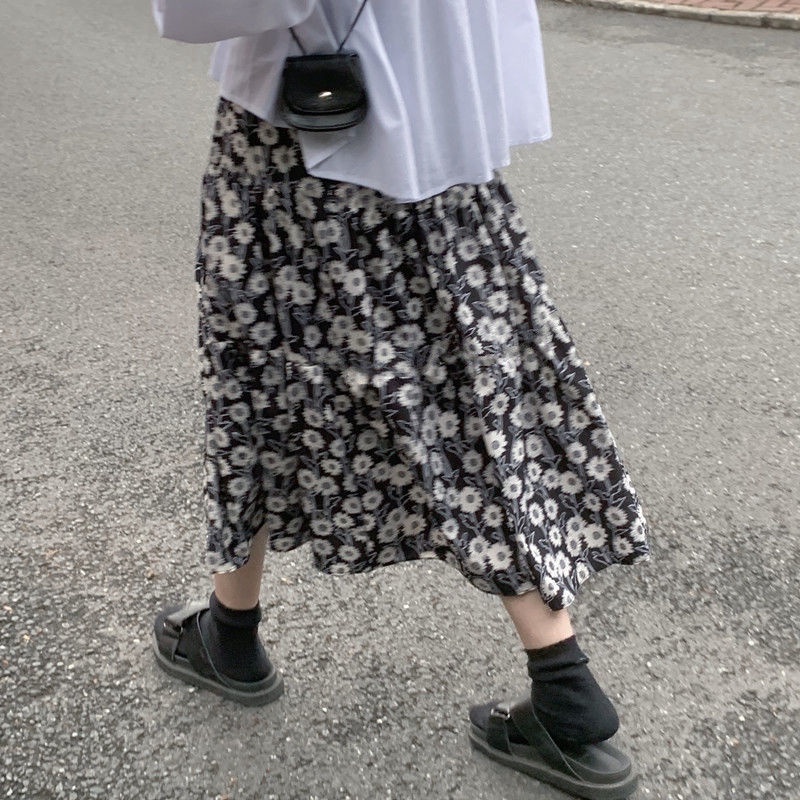 Set Áo Sơ Mi Tay Dài Cổ Chữ V Phối Chân Váy Hoa Thời Trang Hàn Quốc Xinh Xắn Cho Nữ