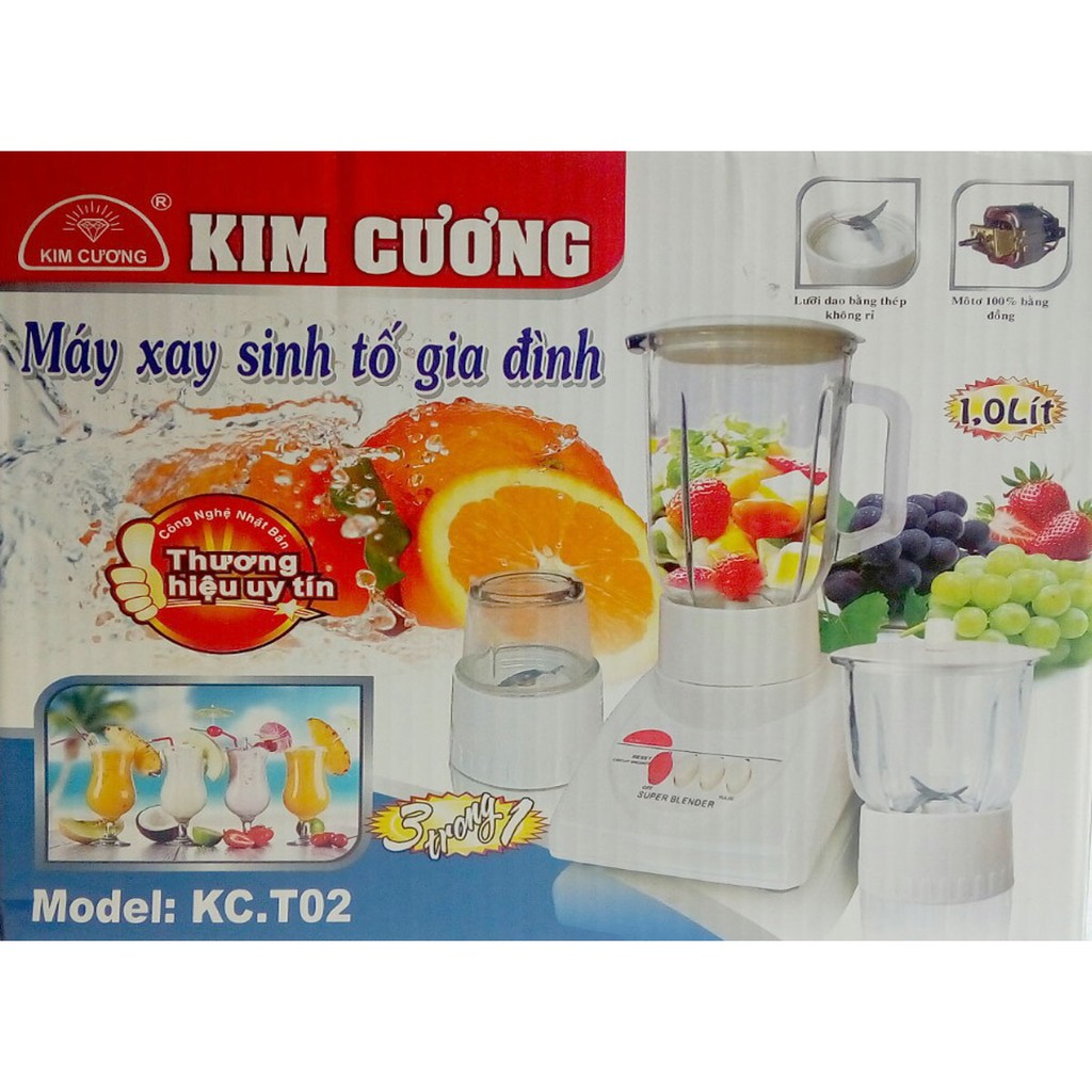 [Mã ELHA22 giảm 6% đơn 300K] Máy xay sinh tố 2 cối thủy tinh và 1 cối nhựa Kim Cương KC-T02