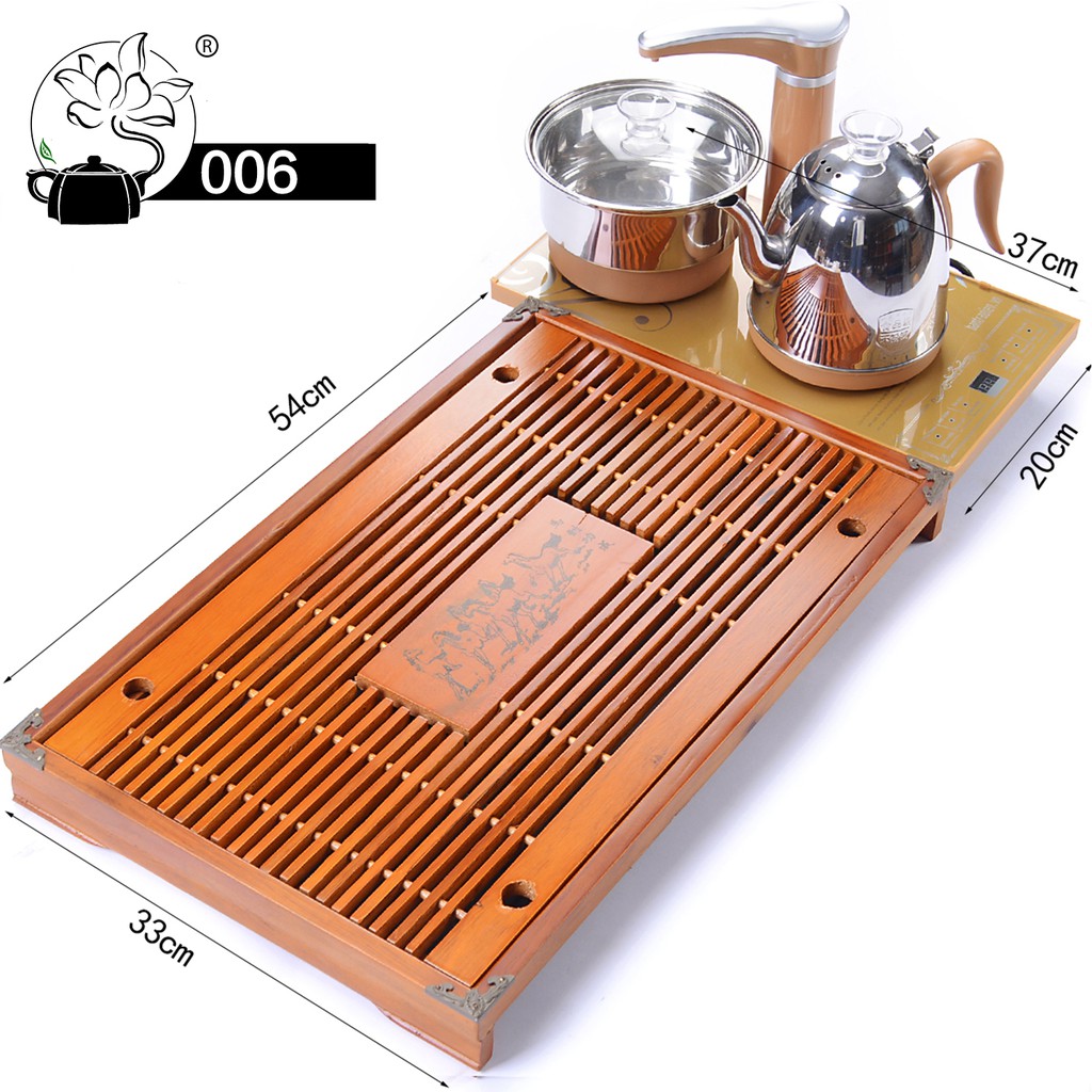 Bàn trà điện thông minh- khay gỗ, ấm chén gốm sứ ,ấm chén tử sa 00601-18001