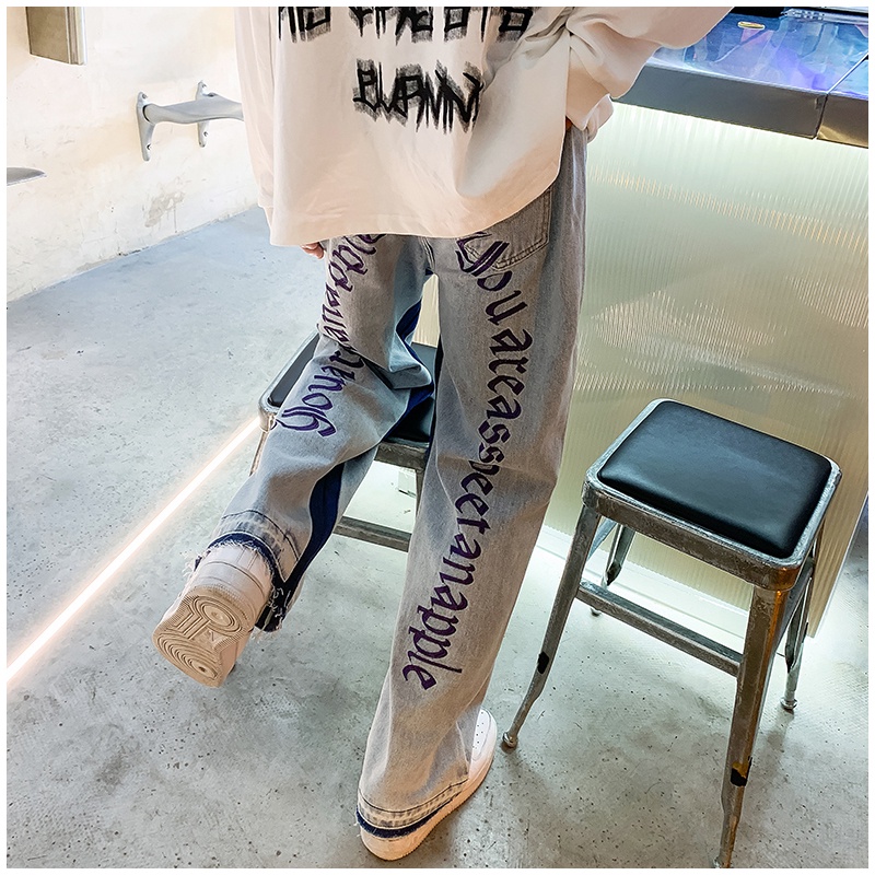 Quần jean ống đứng nam nữ unisex ♥️ 𝗗𝗜𝗡𝗢𝟮𝟬 𝗦𝗧𝗢𝗥𝗘 ♥️ quần jean slimfit ống thẳng đứng thêu chữ phía sau hongkong - J404