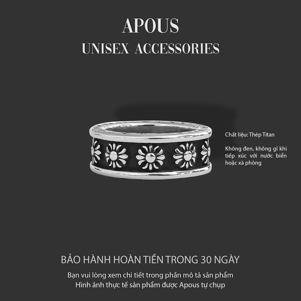 Nhẫn nam nữ Chrome Heart Style N001 - Thép Titan - Phụ kiện trang sức Unisex Apous