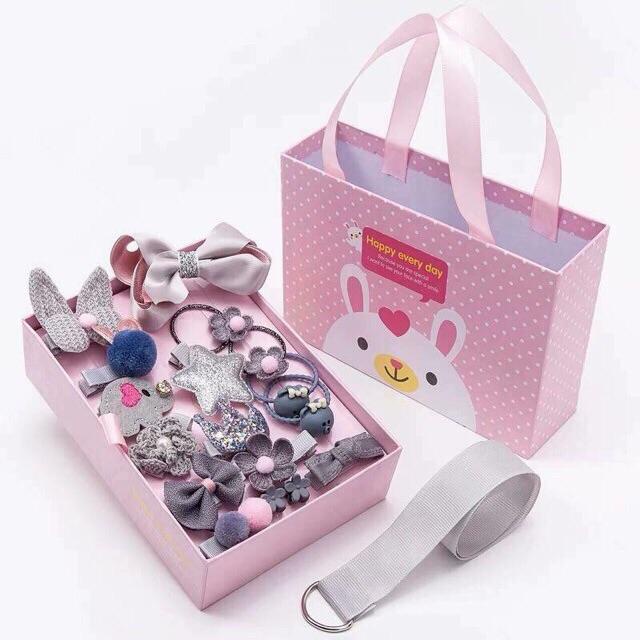 PVN8501 Hộp kẹp tóc cho bé gái 18 chi tiết mới kèm túi xách T2