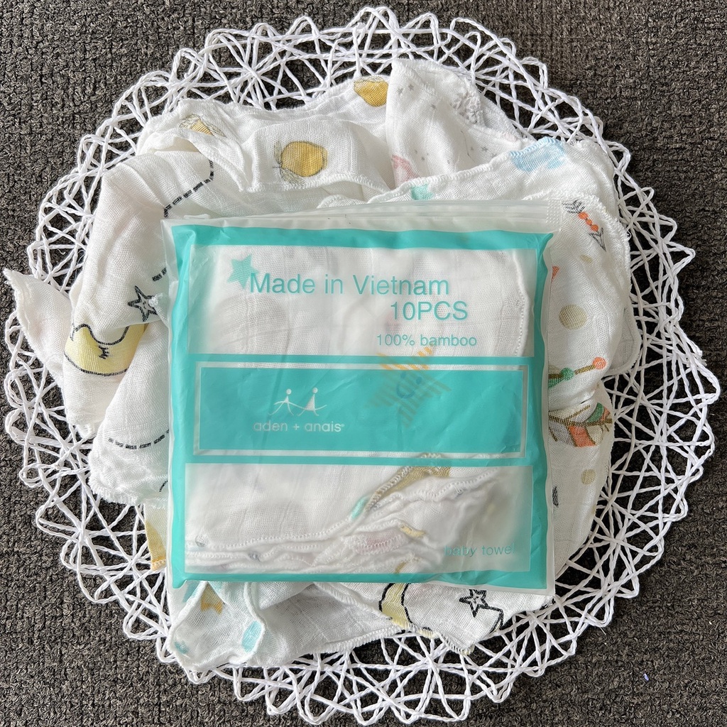 Set 10 Khăn Sữa Aden Sợi Tre Mẫu Mới Siêu Mềm Mịn Cho Bé | Minizon Kids