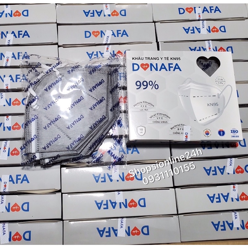 ✅ Khẩu trang y tế 5 lớp KN95 , N95 Donafa màu xám