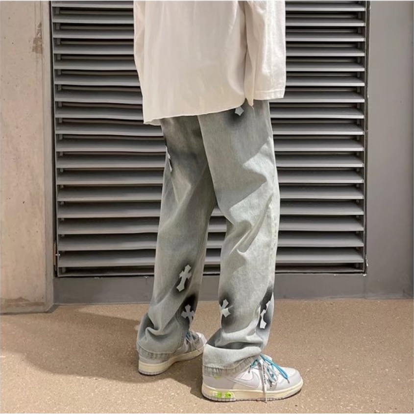 quần jean nam phong cách Hàn Quốc quần jean ống suông nữ quần bò ống from rộng quần baggy jean thời trang quần jean ống suông