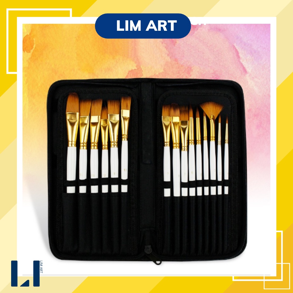 Bộ 15 cọ cao cấp chuyên dụng vẽ tranh, tô tranh số hóa kèm túi LIM Art - Set cọ vẽ chuyên nghiệp nhiều size