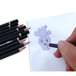 [Xả kho] Hộp 12 cây Bút chì gỗ, thân lục giác màu xám đen, độ cứng 2B, màu đậm | Stacom PC108
