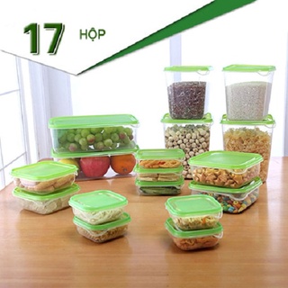 BỘ HỘP NHỰA 17 MÓN ĐỰNG THỰC PHẨM KÈM NẮP