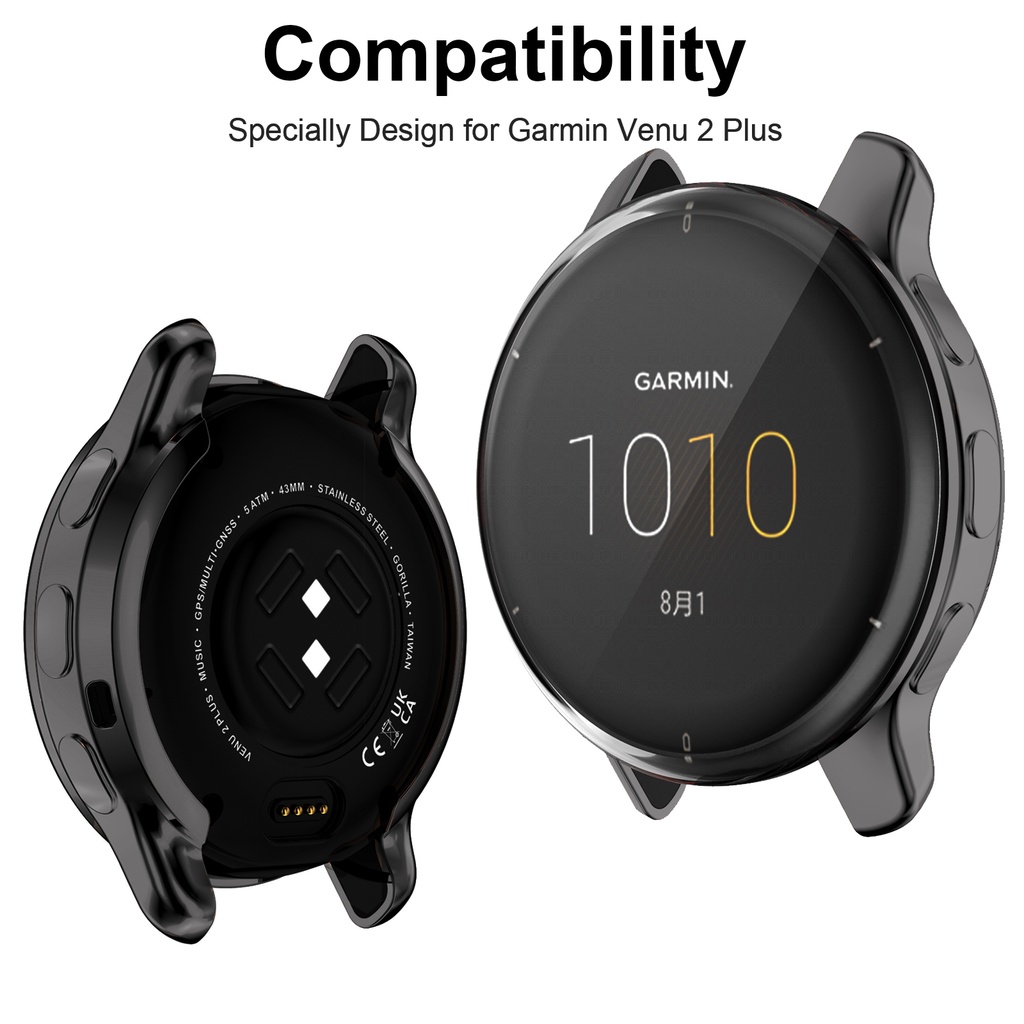 Miimall Ốp Lưng Nhựa TPU Mềm Trong Suốt với Kính Cường Lực Cho Garmin Venu 2 Plus