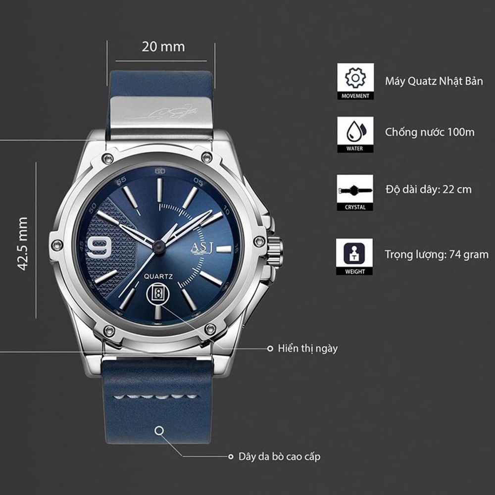 Đồng Hồ Nam ASJ Nhật Bản Fullbox, Thiết Kế Hiện Đại, Mặt Kính Sapphire, Dây Da Cao Cấp, Chống Nước, Chống Xước Tuyệt đối | BigBuy360 - bigbuy360.vn