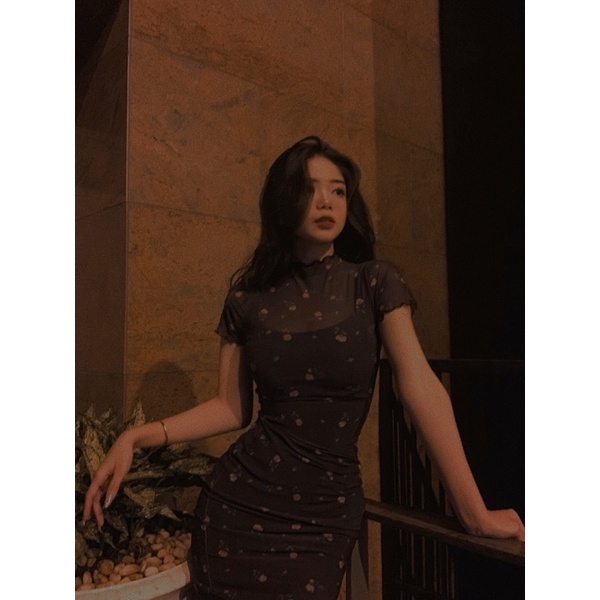 Đầm Hoa Nhí Dáng Dài Ôm Body Tôn Dáng