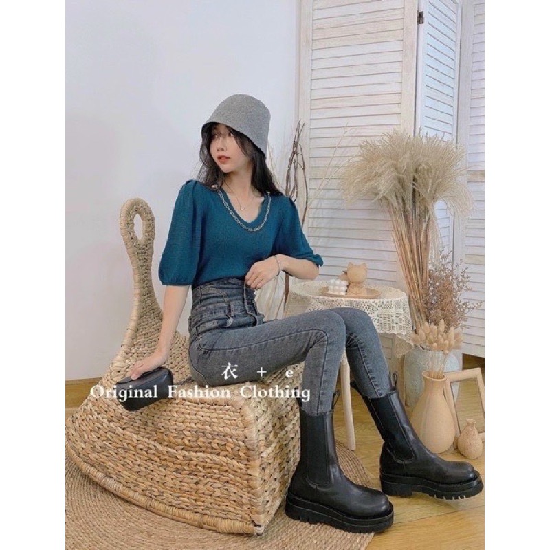 ANU512 - ÁO LEN NỮ QC CỔ TIM VIỀN XÍCH TAY BỒNG