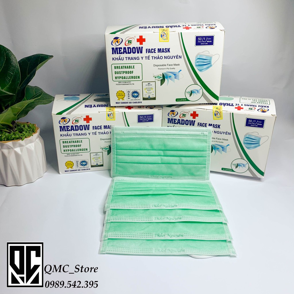 Khẩu trang y tế, Khẩu trang 4 lớp kháng khuẩn, màu xanh mint# QMC