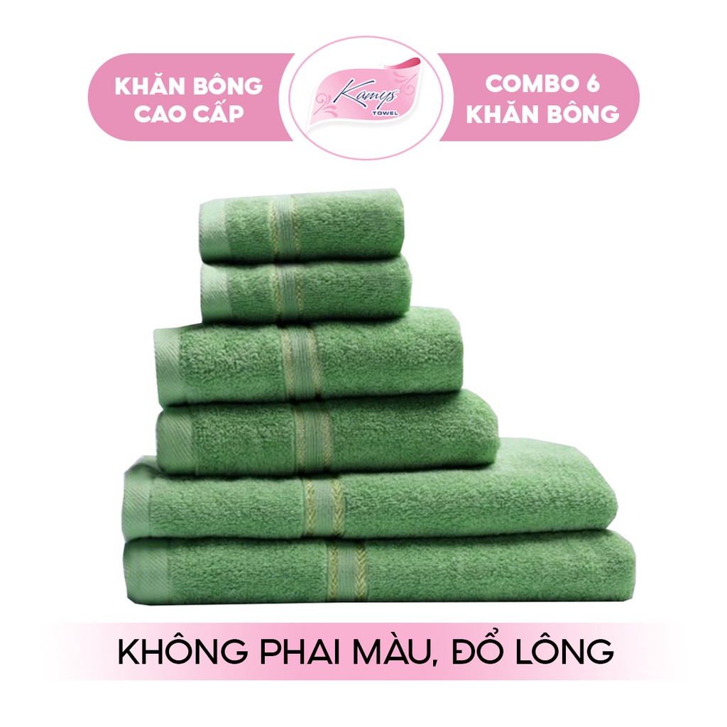 Combo 6 Khăn tắm gội mặt cao cấp Kamys Towel 100% cotton siêu thấm hút, không sổ lông, không phai màu