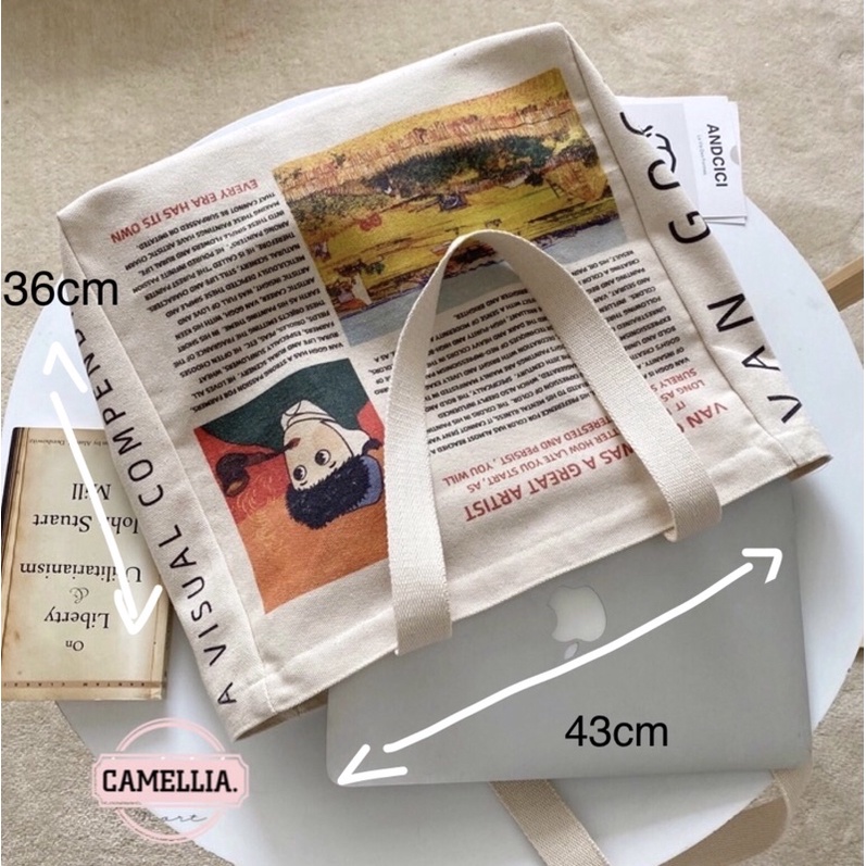 Túi tote vải Canvas vintage đeo vai  in hình Vangogh phong cách Hàn Quốc đi học đi chơi