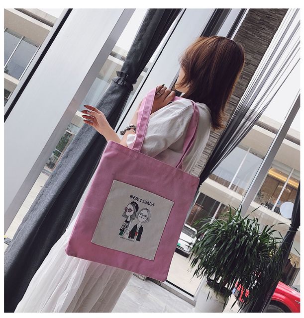 {XẢ HÀNG NGHỈ BÁN} Túi tote in hình 2 cô gái