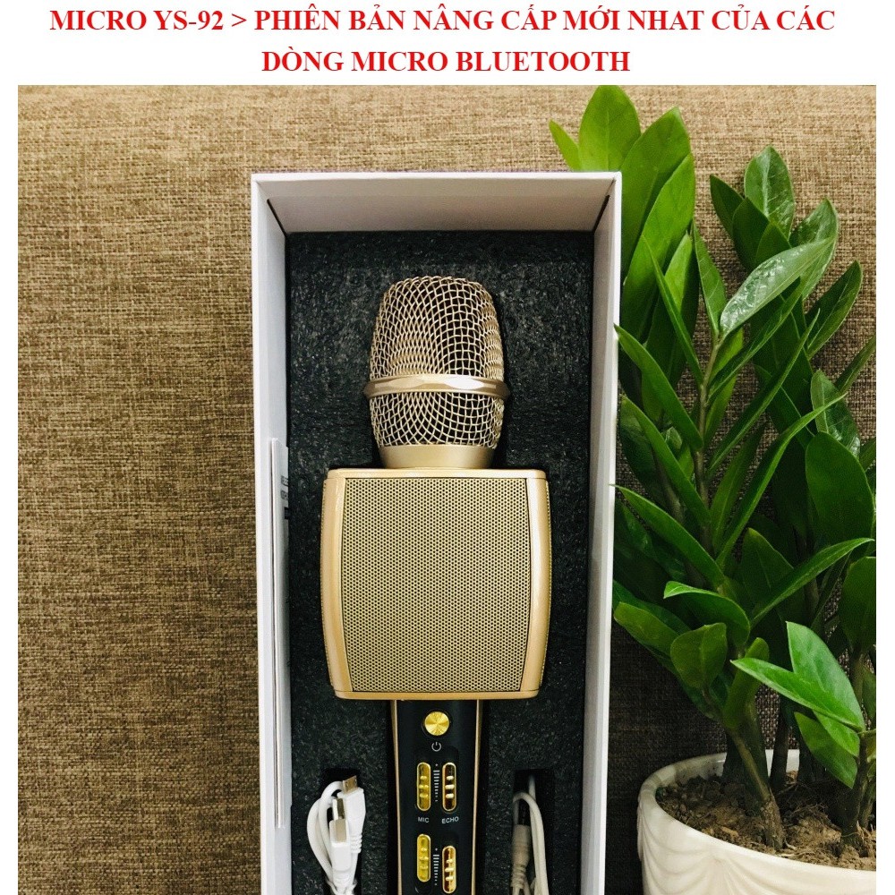 Micro Karaoke bluetooth ys 92 Micro không dây, cao cấp - Âm thanh sống động, livestream, thu âm,có khe cắm thẻ nhớ