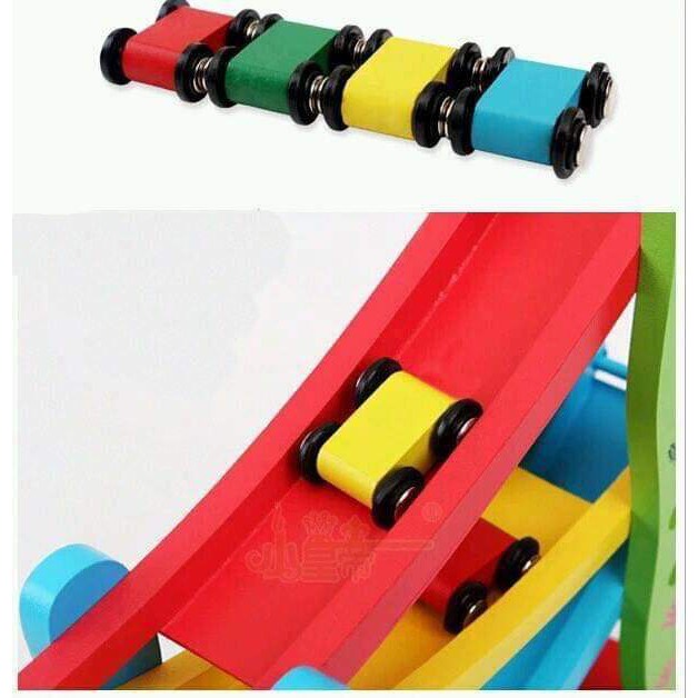 ĐỒ CHƠI GỖ - BỘ ĐỒ CHƠI XE CẦU TRƯỢT 4 TẦNG BẰNG GỖ Dành Cho Bé Yêu - BabyCare