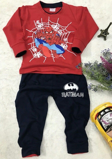 Bộ cotton dài tay siêu anh hùng 9-21kg bé trai ( ảnh mặc cuối )