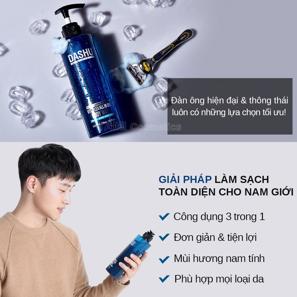 Sữa tắm gội rửa mặt 3 in 1 DASHU Vita - Flex All In One Body Wash dành cho nam ST01