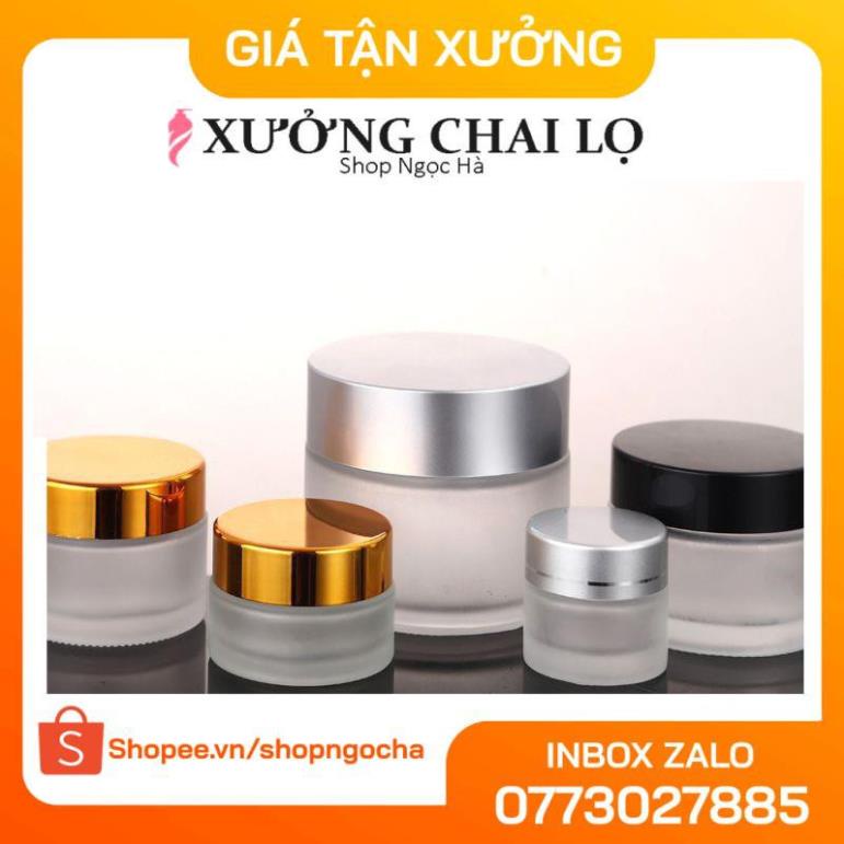 Hủ chiết mỹ phẩm thủy tinh mờ 50g Nắp Vàng , Đen , lọ đựng kem , phụ kiện du lịch